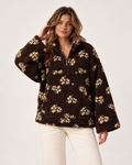 Women’s borg jacket with floral pattern and half zip front model view