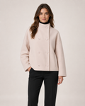 Women’s pink funnel neck coat front view
