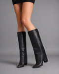 Women's Black Knee High Boots – Low Block Heel Boots