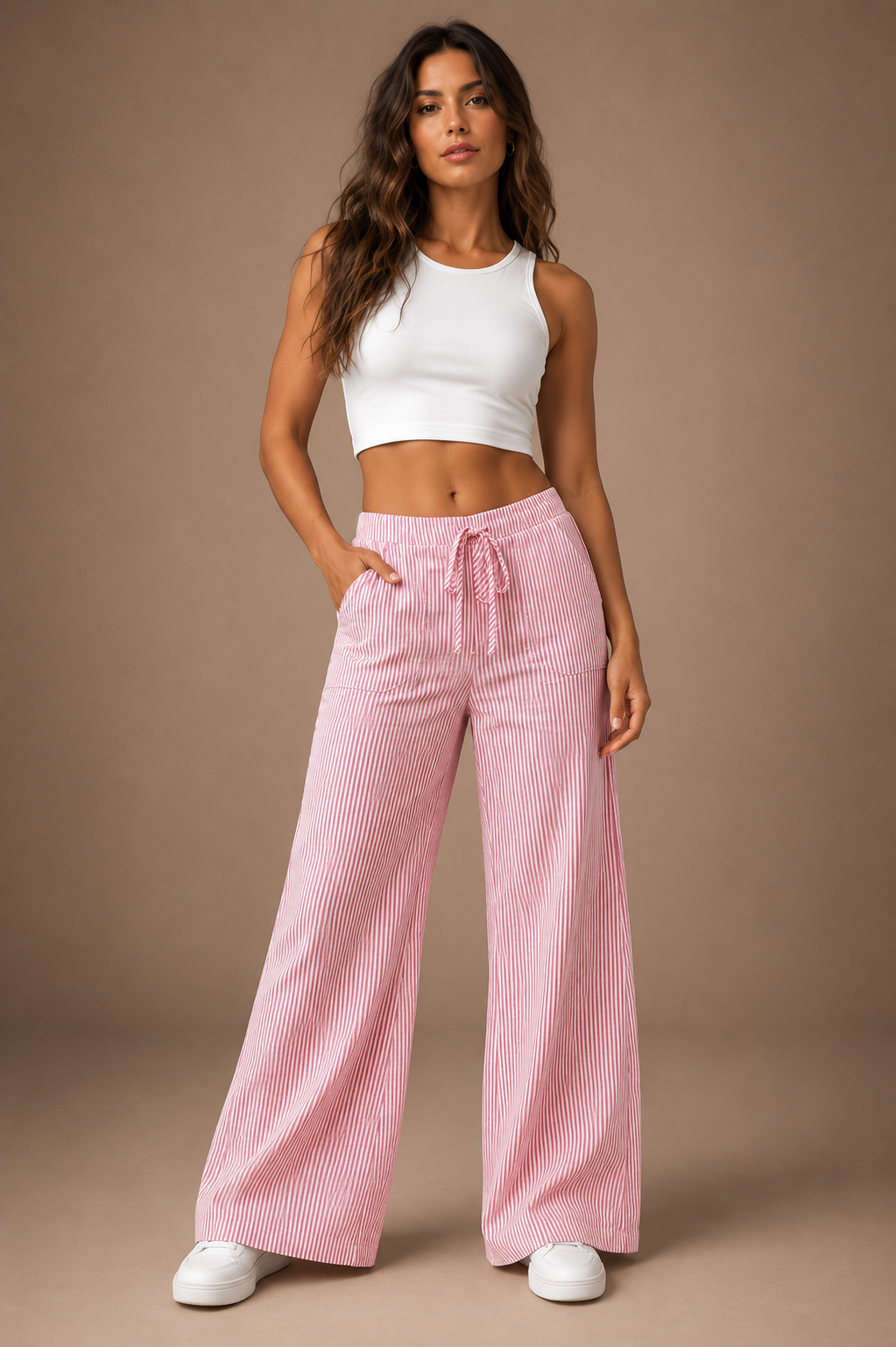Women's Wide Leg Stripe Trousers Lightweight Summer Trousers