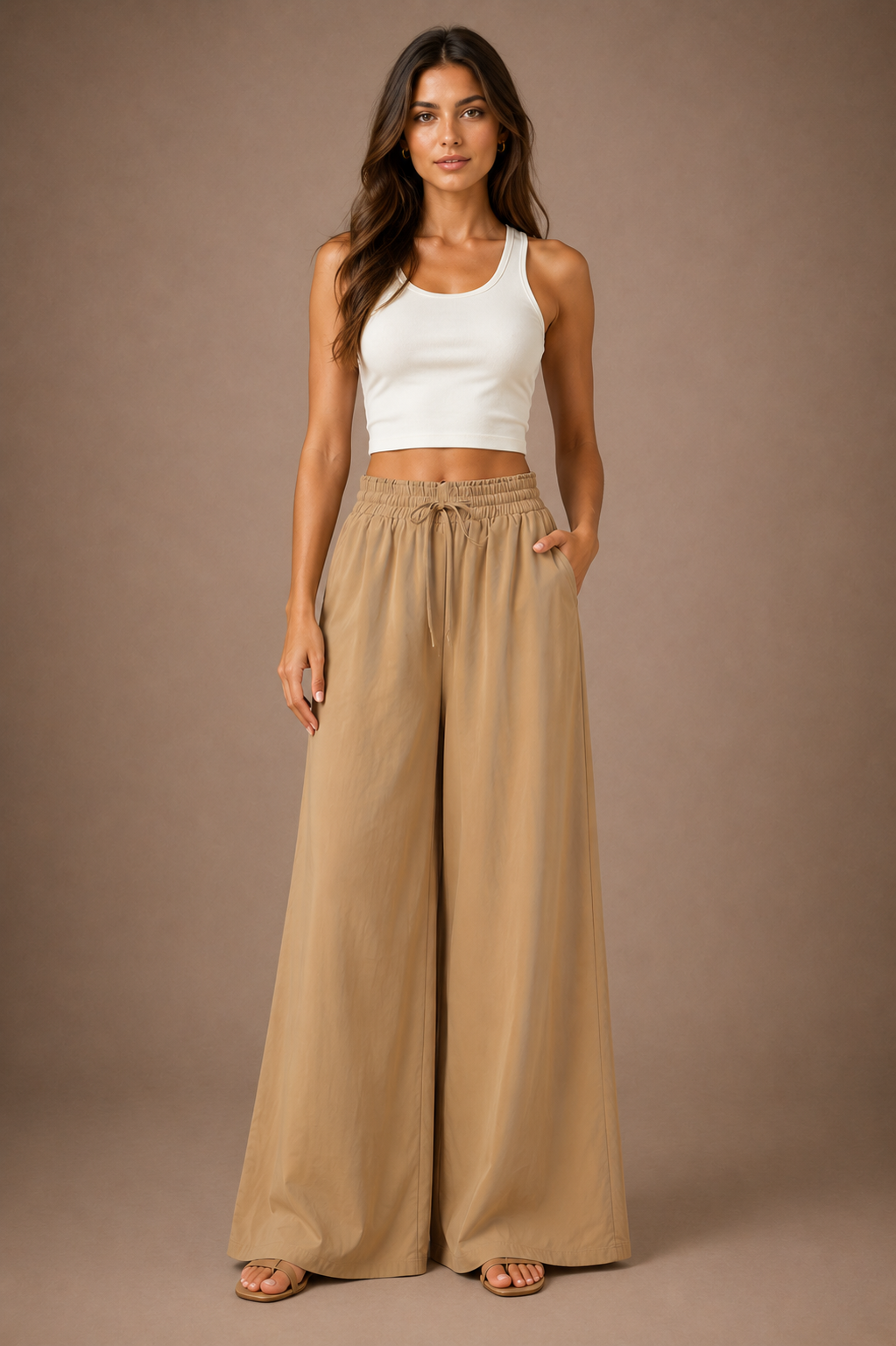 Women's Wide Leg Drawstring Trousers Lightweight Summer Trousers