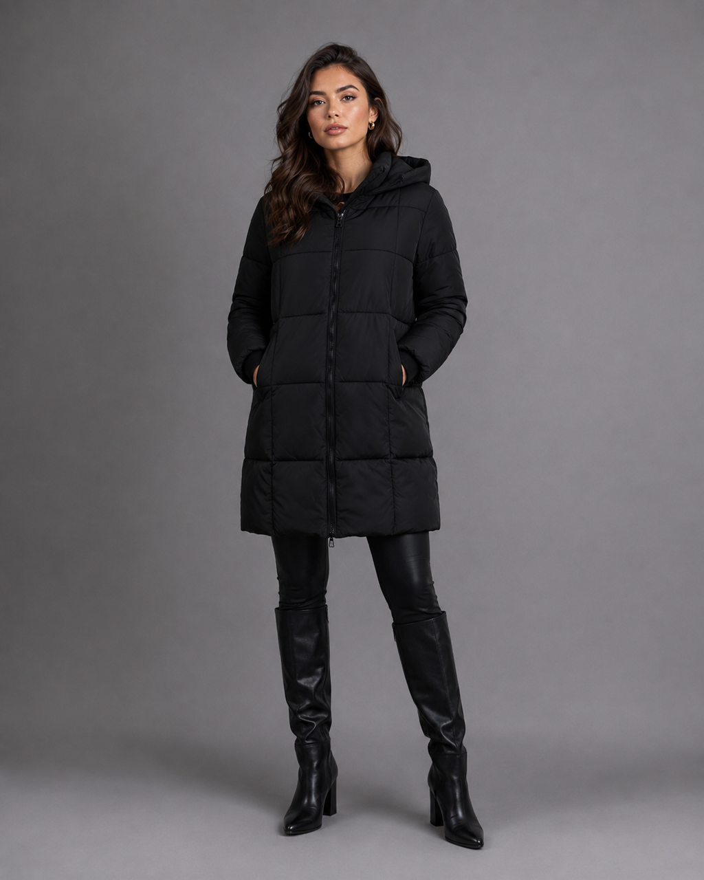 Women's Longline Padded Puffer Coat with Hood