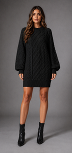 Women's Black Oversized Cable Knit Jumper Dress