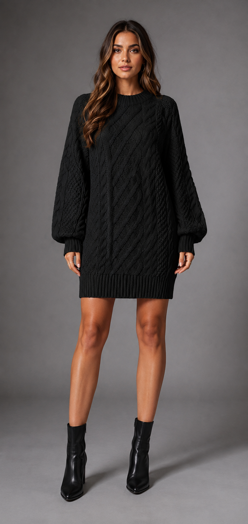Women's Black Oversized Cable Knit Jumper Dress