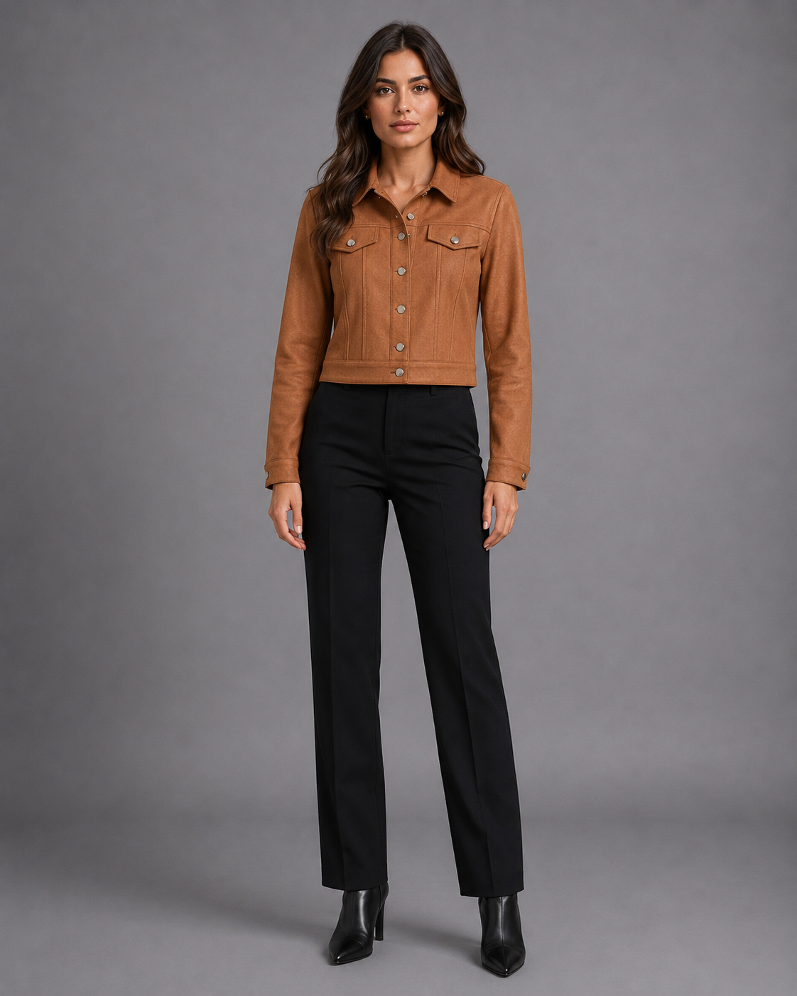 Women's Faux Suede Jacket – Button Up Suede Jacket
