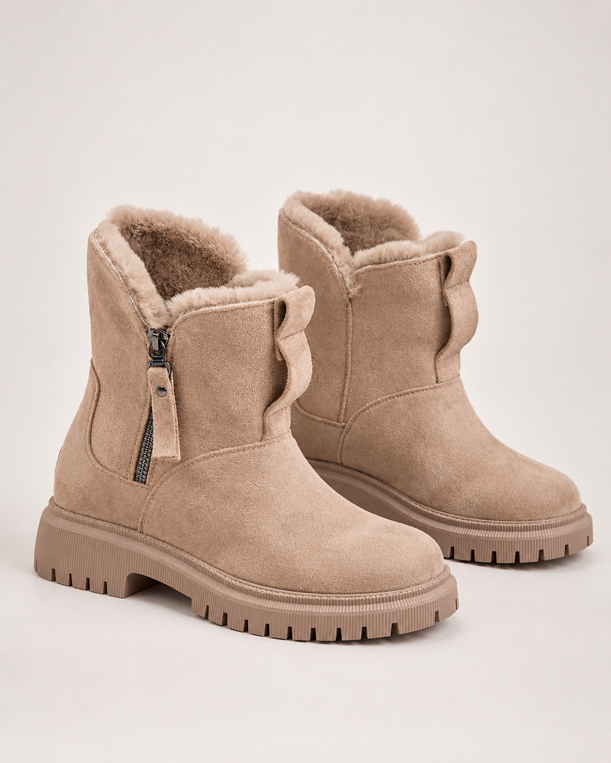 Women’s Winter Boots with Fleece Lining and Chunky Sole in Apricot, product only view