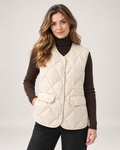 Women's Quilted Gilet with Diamond Design and Patch Pockets beige front view
