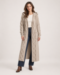 Women’s Long Cardigan with Hood and Cable Detail in Beige, full body view