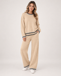 Women’s Co-Ord Set with Jumper and Wide Leg Trousers in Beige, full body view
