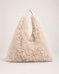 Women’s Fluffy Tote Bag with Wide Shoulder Strap in Beige, product only view