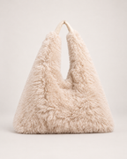Women’s Fluffy Tote Bag with Wide Shoulder Strap in Beige, product only view
