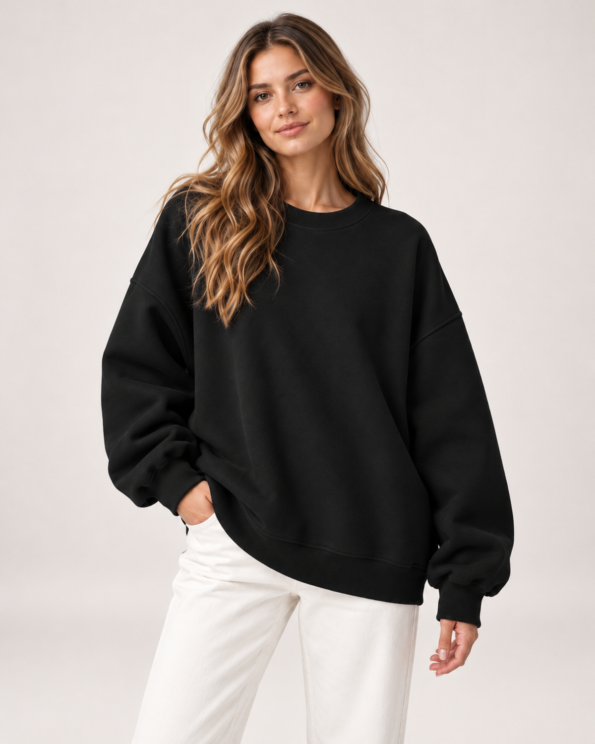 Women's Oversized Sweatshirt with Crew Neck black front view
