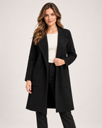 Women's Coatigan with Lapel Collar and Pockets black front view