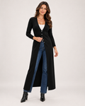 Women's Coatigan with V Neck and Longline Button Front black front view