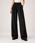 Women’s Wide Leg Trousers with High Waist and Front Pleats in Black, lower body product focus view