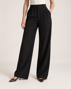 Women’s Wide Leg Trousers with High Waist and Pockets in Black, lower body product focus view