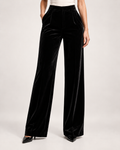 Women’s Wide Leg Trousers with High Waist and Pockets in Black, lower body product focus view