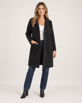 Women’s Longline Cardigan with Button Front and Pockets in Black, full body view