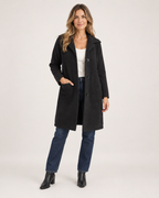 Women’s Longline Cardigan with Button Front and Pockets in Black, full body view