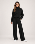 Women’s Knitted Co-Ord Set with Roll Neck and Wide Leg Trousers in Black, full body view