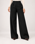 Women’s Wide Leg Trousers with High Waist and Side Pockets in Black, lower body product focus view
