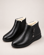 Women’s Ankle Boots with Fleece Lining and Side Zip in Black, product only view