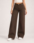 Women’s Wide Leg Jeans in Brown with High Waist in Brown, lower body product focus view