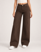 Women’s Wide Leg Jeans in Brown with High Waist in Brown, lower body product focus view