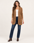 Women’s Coatigan with Open Front and Pockets in Brown, full body view