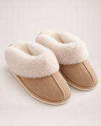 Women’s Mule Slippers with Plush Cuff and Closed Toe in Brown, product only view