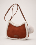 Women’s Fluffy Shoulder Bag with Pom Pom Charm in Brown, product only view
