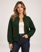 Women's Zip Up Cardigan with Textured Knit green front view