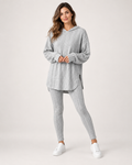 Women’s Loungewear Set with Hooded Longline Top and Leggings in Grey, full body view