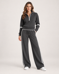 Women’s Tracksuit Set with Contrast Stripe Trim in Grey, full body view