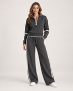 Women’s Tracksuit Set with Contrast Stripe Trim in Grey, full body view