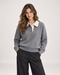 Women’s Collared Jumper with Colour Block Design in Grey, lower body product focus view