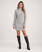 Women’s Jumper Dress with Ribbed Finish and Roll Neck in Grey, full body view