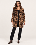Women’s Faux Fur Coat with Leopard Print and Lapel Collar in Leopard Print, full body view