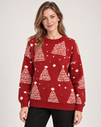 Women's red Christmas jumper with Christmas tree pattern