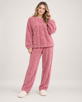 Women’s Pyjamas with Flannel Cable Pattern in Pink, full body view
