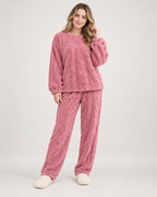 Women’s Pyjamas with Flannel Cable Pattern in Pink, full body view