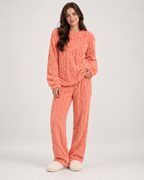 Women’s Fleece Pyjamas with Cable Pattern in Pink, full body view