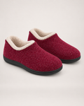 Women’s Full Slippers with Closed Back and Soft Collar in Burgundy, product only pair front three quarter view