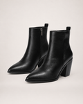 Women’s Heeled Ankle Boots with Side Zip in Black, product only pair front three quarter view