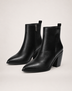 Women’s Heeled Ankle Boots with Side Zip in Black, product only pair front three quarter view