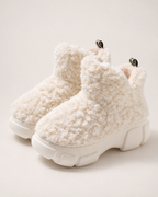 Women’s Snow Boots with Platform Sole and Fluffy Ankle Cuff in White, product only view