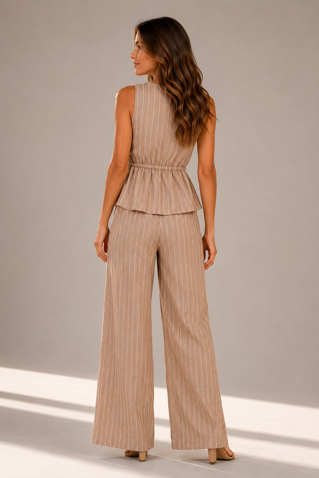 Women's Sleeveless Co Ord Set Wide Leg Striped Summer Outfit