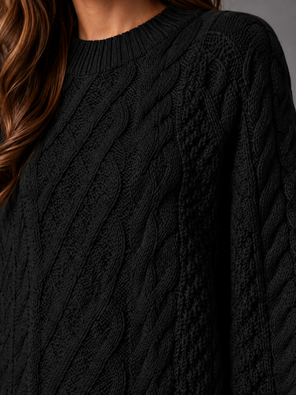 Women's Black Oversized Cable Knit Jumper Dress
