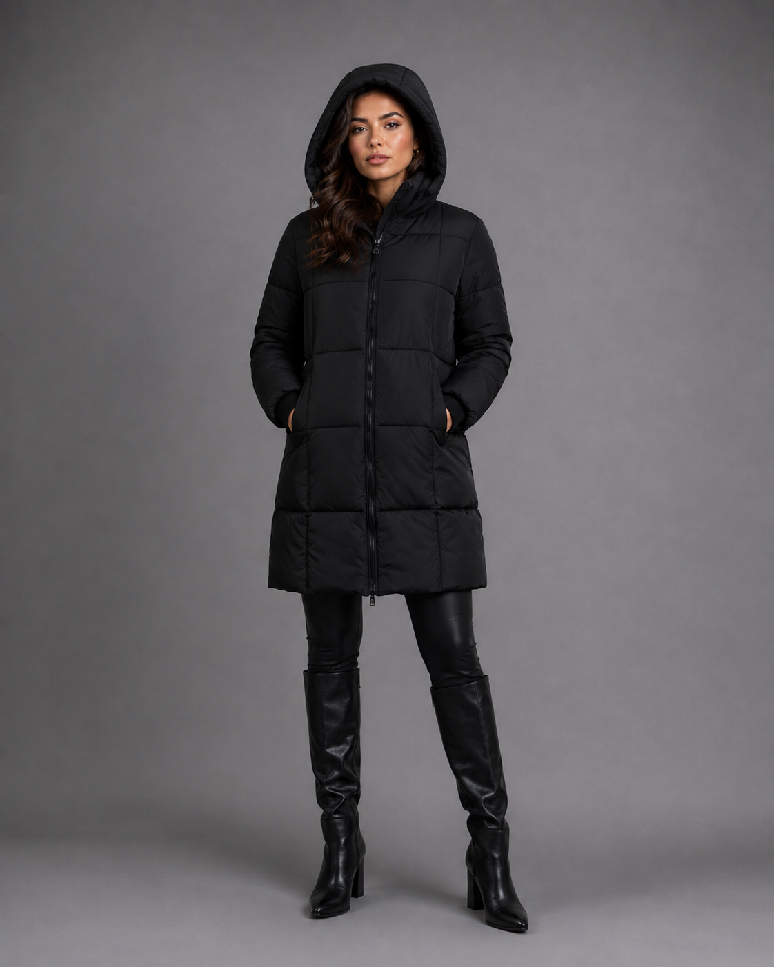 Women's Longline Padded Puffer Coat with Hood