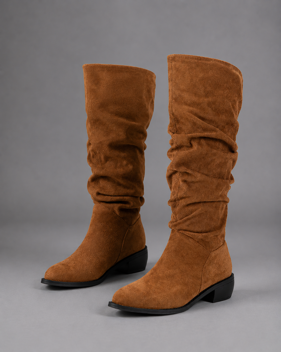 Women's Slouchy Boots – Suede Look Mid-Calf Boots